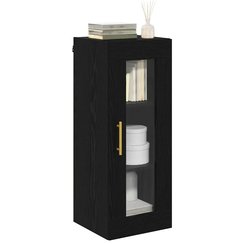 vidaXL Wandkast Zwart Eiken 34,5 x 34 x 90 cm Geengineerd Hout en Glas