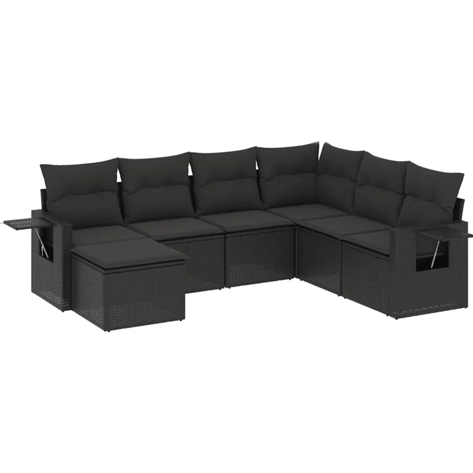 vidaXL 7-delige Loungeset met kussens poly rattan zwart, foto 3