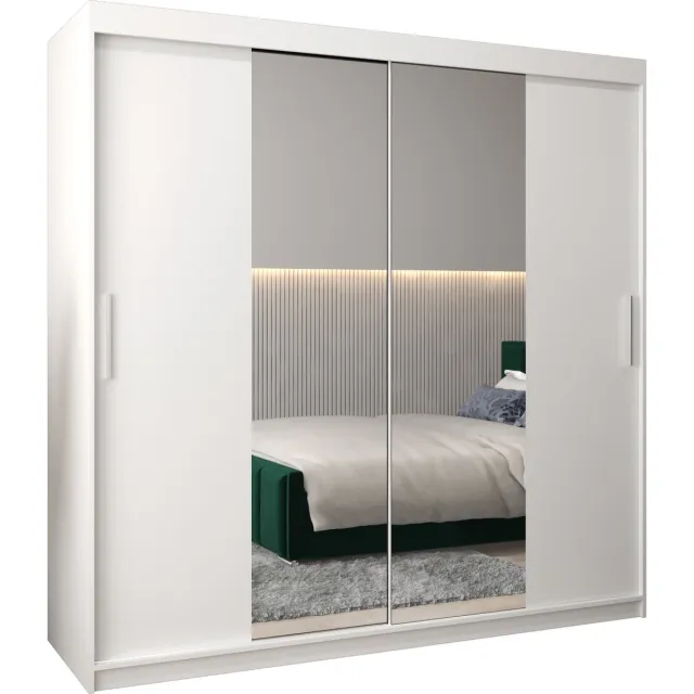 InspireME Kledingkast met 2 schuifdeuren, Modern-stijl, Kledingkast met planken (BxHxD): 200x200x62 - TORM I 200 Wit Mat