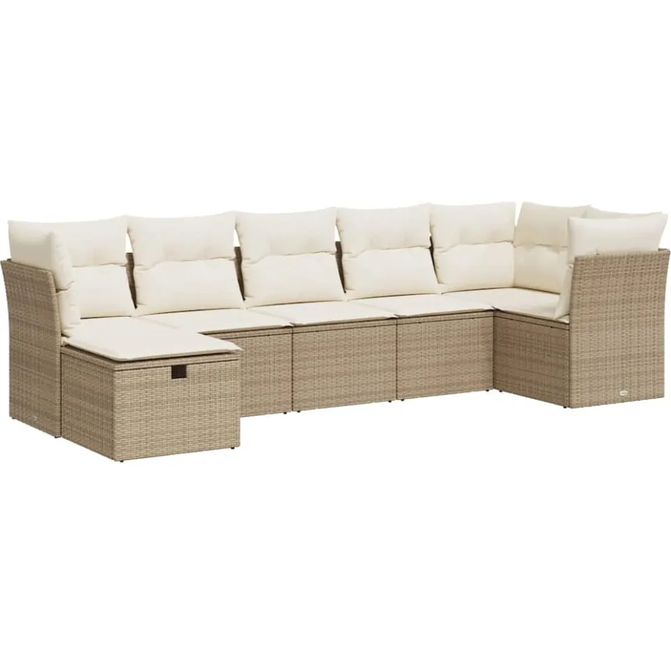 vidaXL 7-delige Loungeset met kussens poly rattan beige, foto 3