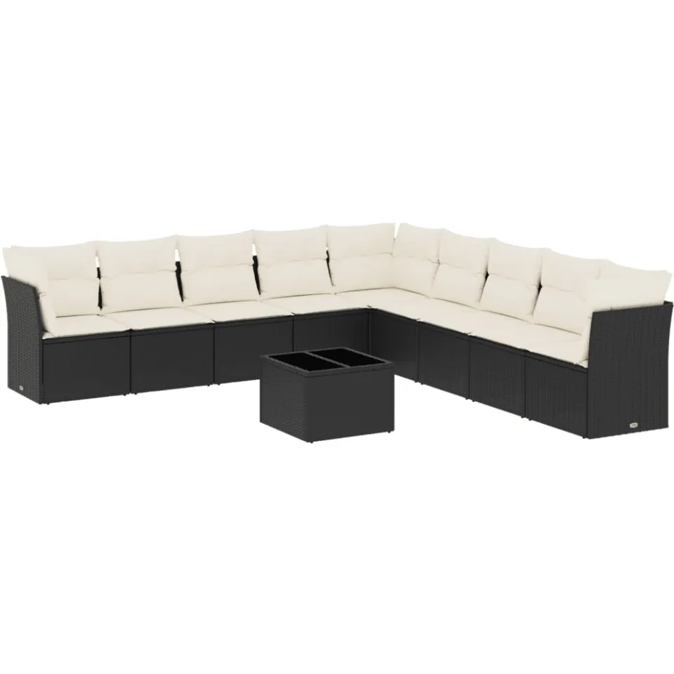 vidaXL 10-delige Loungeset met kussens poly rattan zwart