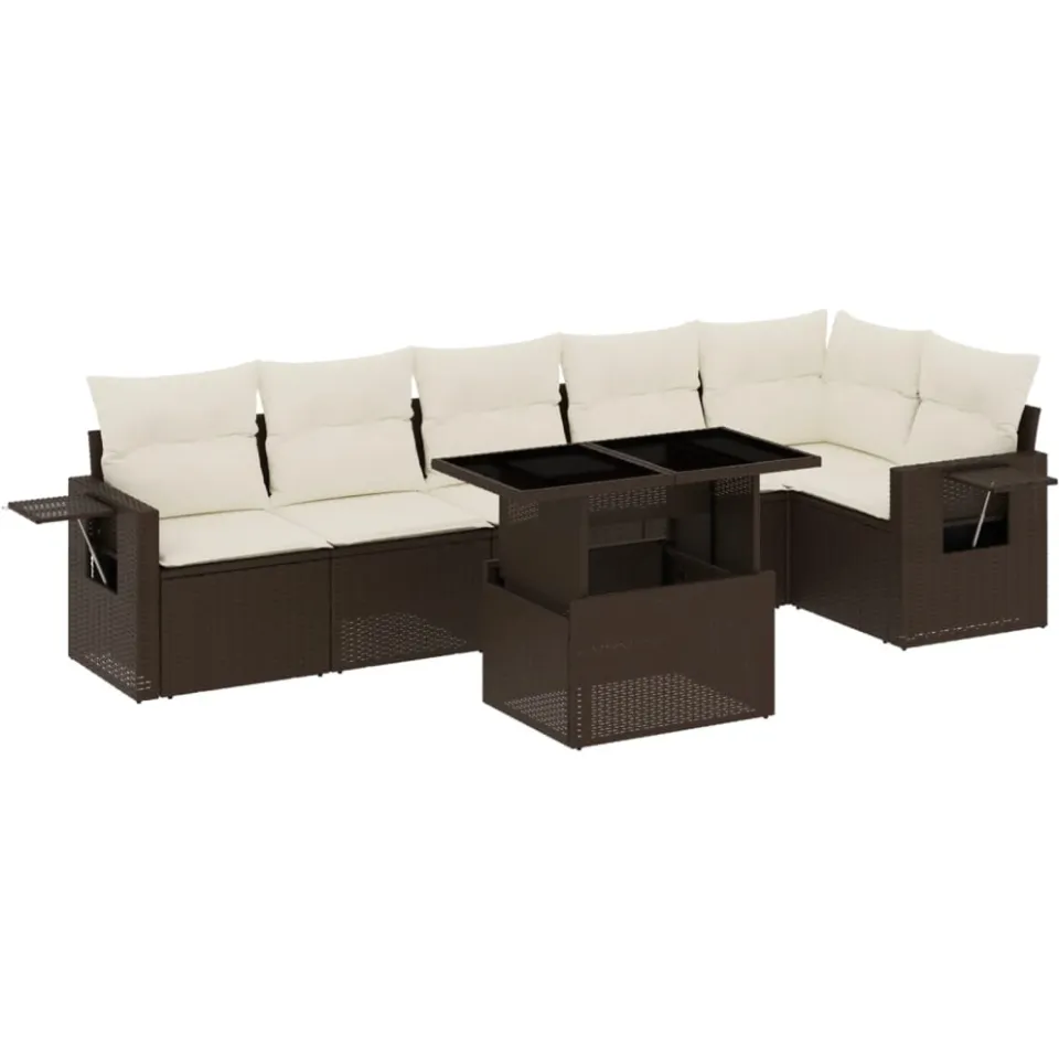 vidaXL 7-delige Loungeset met kussens poly rattan bruin