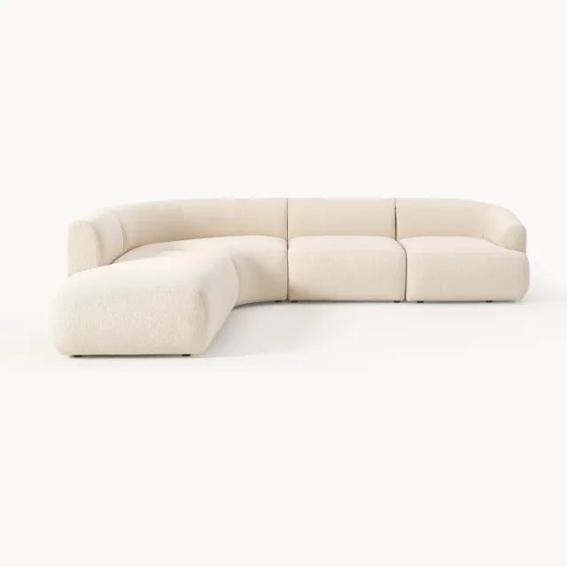 Westwing Collection Modulaire bouclé hoekbank Sofia (4 zits) beige