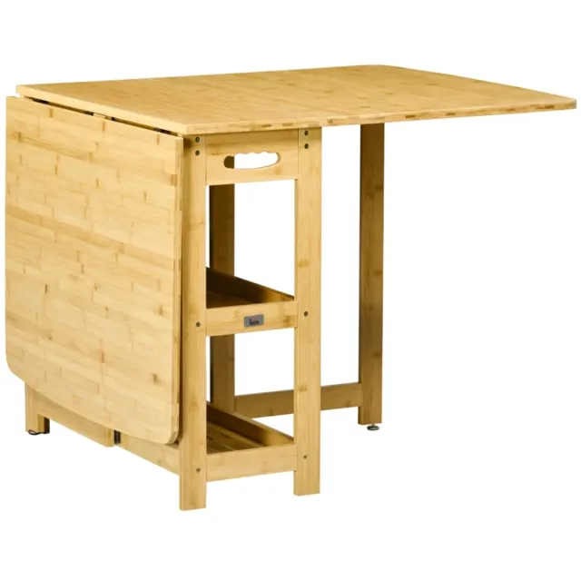 ZYLARO Eettafel - Klaptafel Met Twee Uitklapbare Zijkanten - Twee Planken - Verstelbare Poten - Bamboe - 149,5 x 80 x 73,5 cm natuurlijk hout