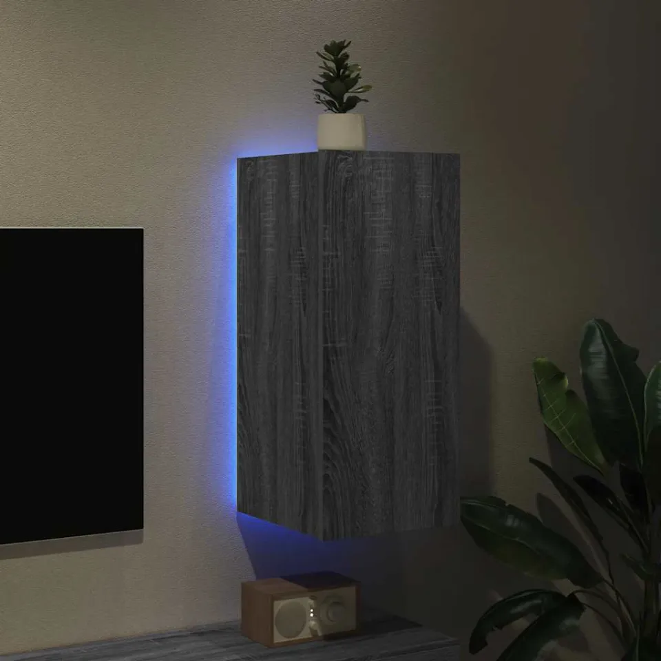 vidaXL Tv-wandmeubel met LED-verlichting 30,5x35x70 cm grijs sonoma, foto 3