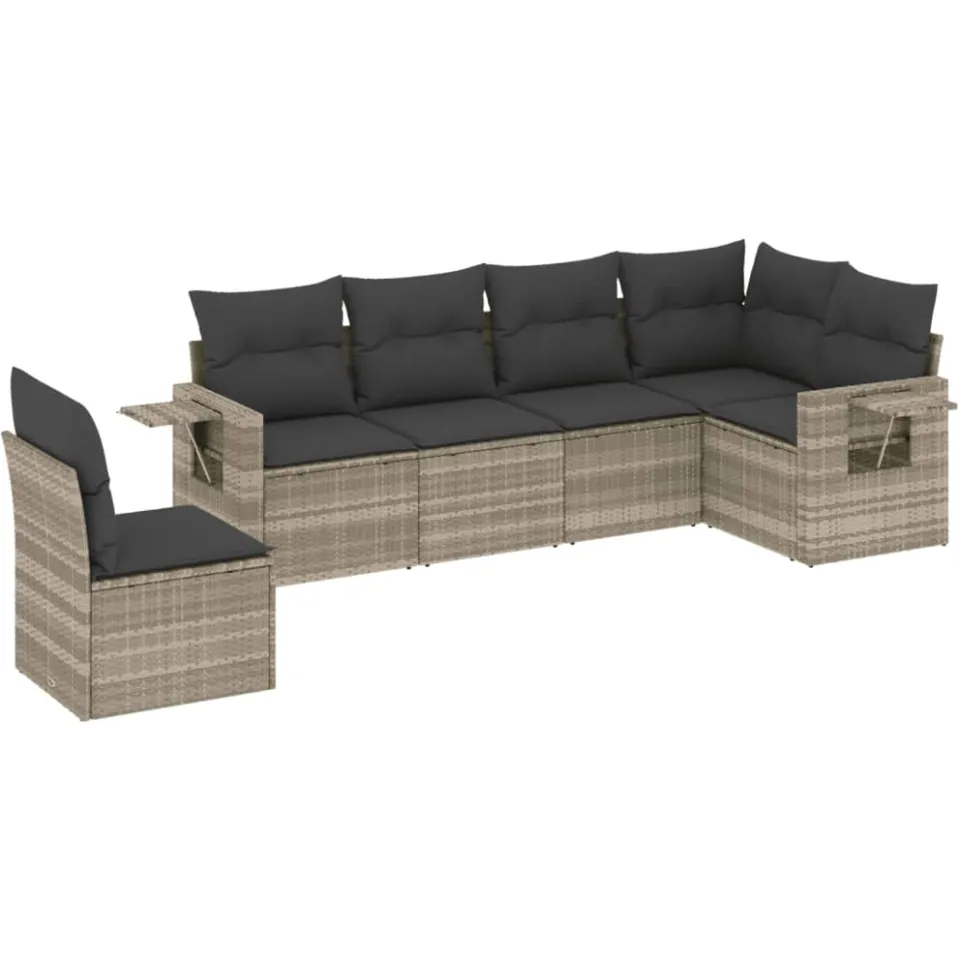 vidaXL 6-delige Loungeset met kussens poly rattan lichtgrijs grijs, foto 3