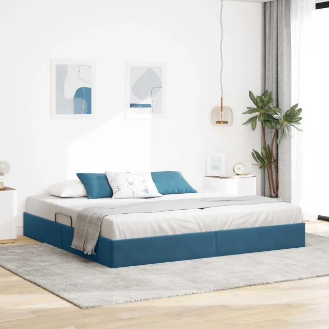 vidaXL Ottoman Bedframe Donkerblauw 200 x 200 cm Fluweel