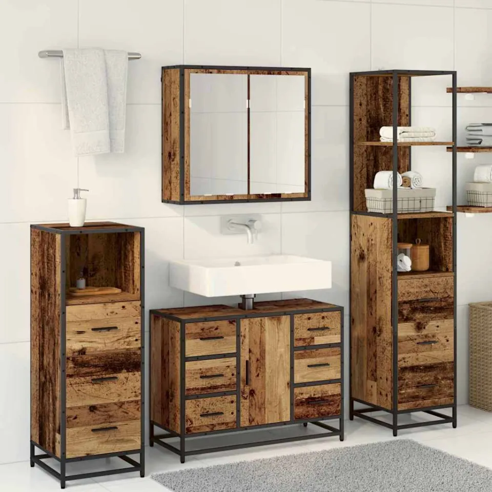 vidaXL Badkamermeubelset 4 st Oud Hout Bewerkt hout bruin, foto 3