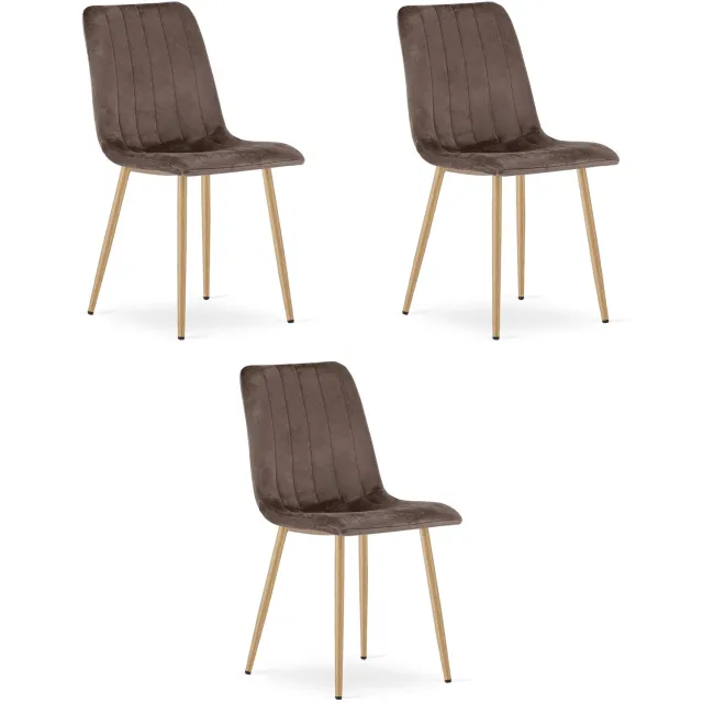 Oskar LAVA Eetkamerstoelen – Set van 3 – Groen Velvet – Houten Poten – Comfortabele Gestoffeerde Zitting – Modern Design – Velvet Stoel voor Woonkamer, Keuken en Eetkamer – Max. 110 kg per Stoel