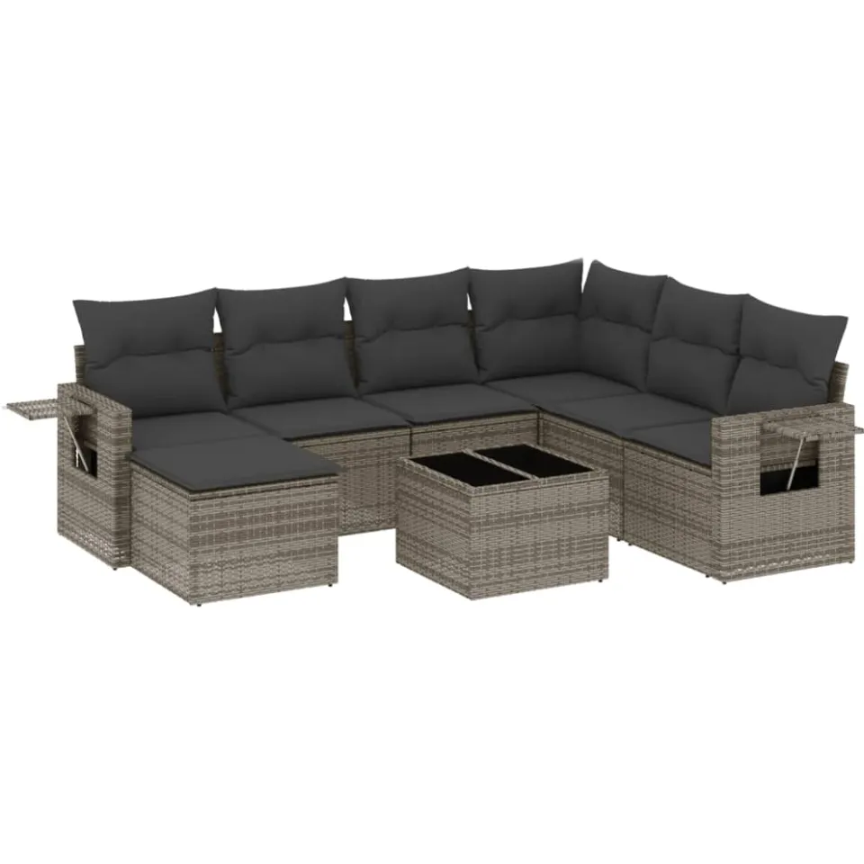 vidaXL 8-delige Loungeset met kussens poly rattan grijs, foto 3