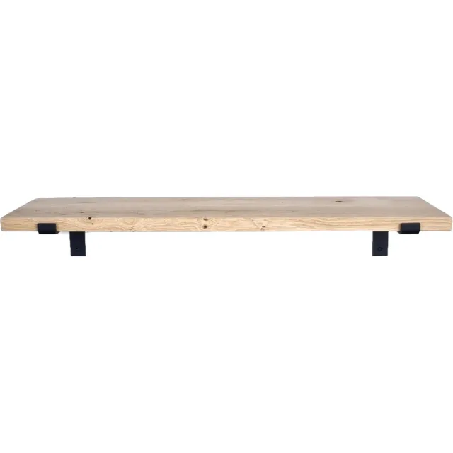 GoudmetHout Wandplank Industrieel - 80 x 30 cm Muurplank - Eiken Hout - Decoratie Wandrek & Boekenrek - Hangplank Keuken - Wall Shelf + 2 Mat Zwarte Plankdragers van Staal Licht eiken, Mat zwart - 30 cm