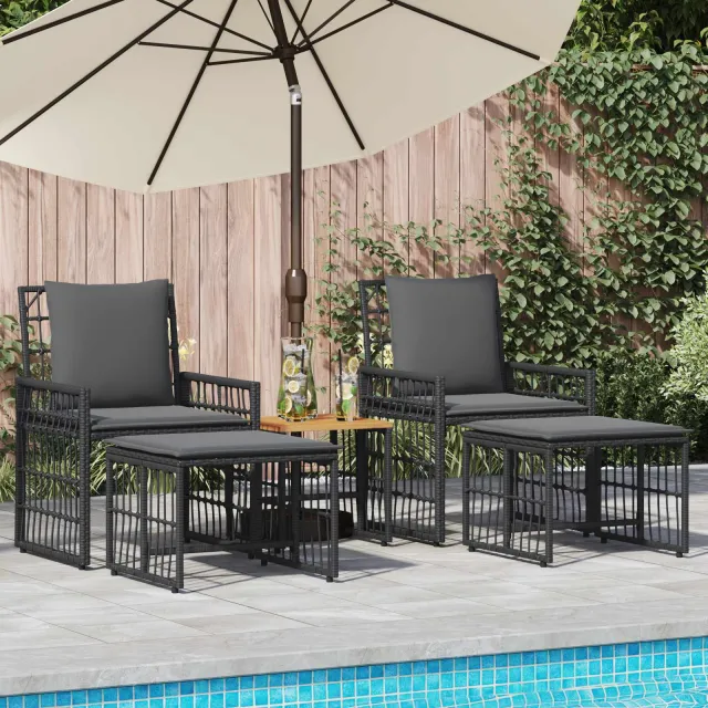 vidaXL Buitenmeubelset 5 st Zwart en Donkergrijs Staal en Poly Rattan