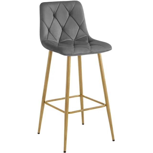 LEOBERT Barkruk NADO – Donkergrijs Velvet / Fluweel – Gestoffeerde Barstoel met Rugleuning en Voetsteun – Metalen Poten in Eikenlook – Modern Design – Voor Keukeneiland, Keuken, Bartafel en Thuisbar