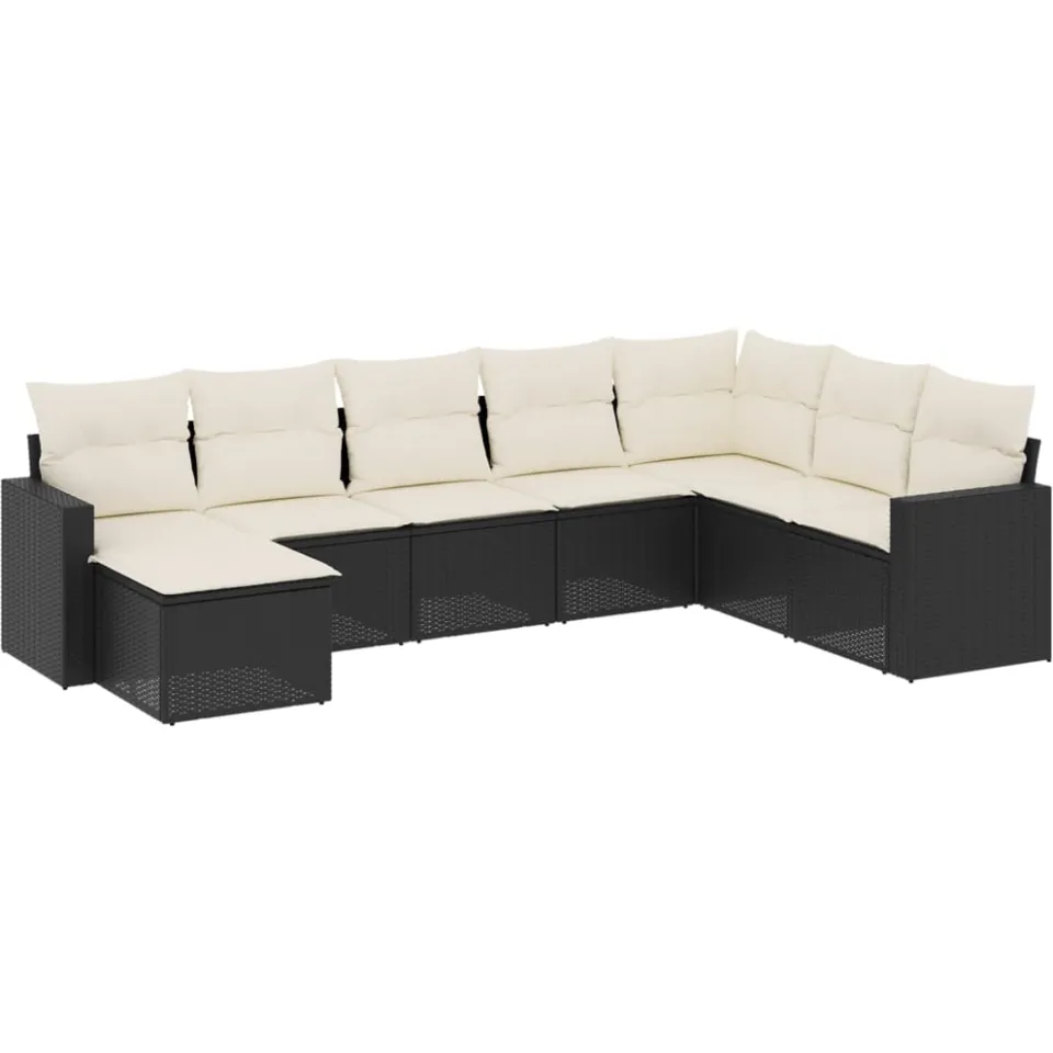vidaXL 8-delige Loungeset met kussens poly rattan zwart, foto 3