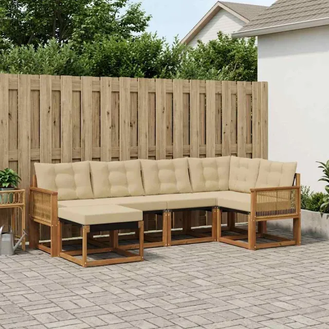 vidaXL Buiten bankenset 6 st 6-zits Natuurlijk en Beige
