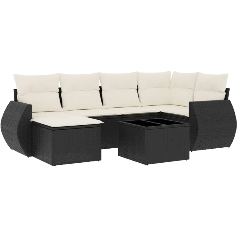 vidaXL 7-delige Loungeset met kussens poly rattan zwart, foto 4