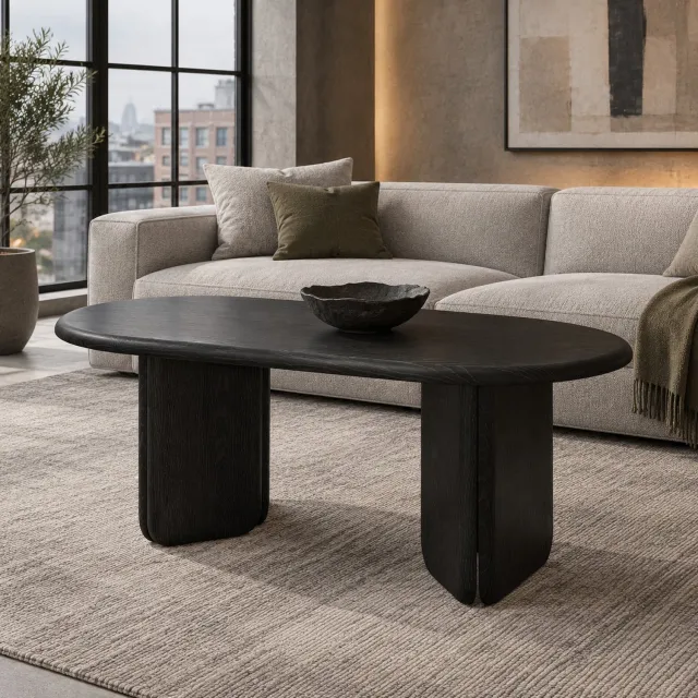 Maisentiel Ovale salontafel 99 x 50 x 40 cm – modern MDF met zwarte houtlook