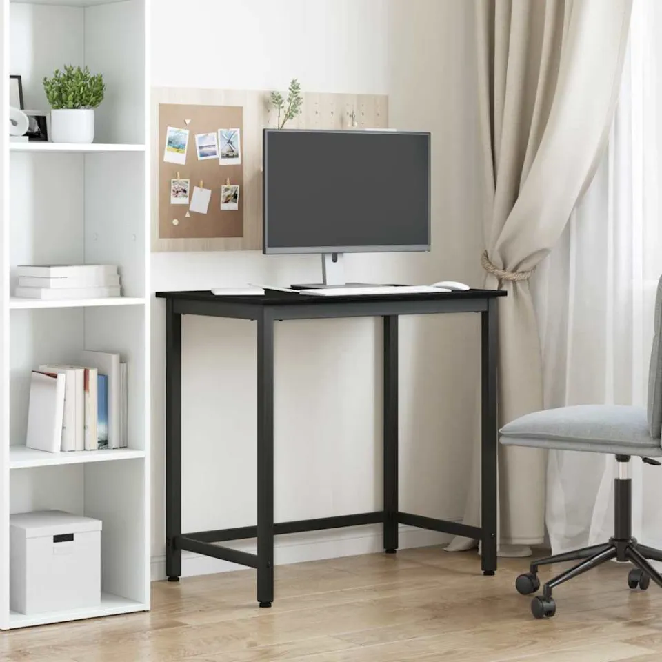 vidaXL Tafel Zwart Eiken 100 x 50 x 76,5 cm Engineered hout en staal, foto 3