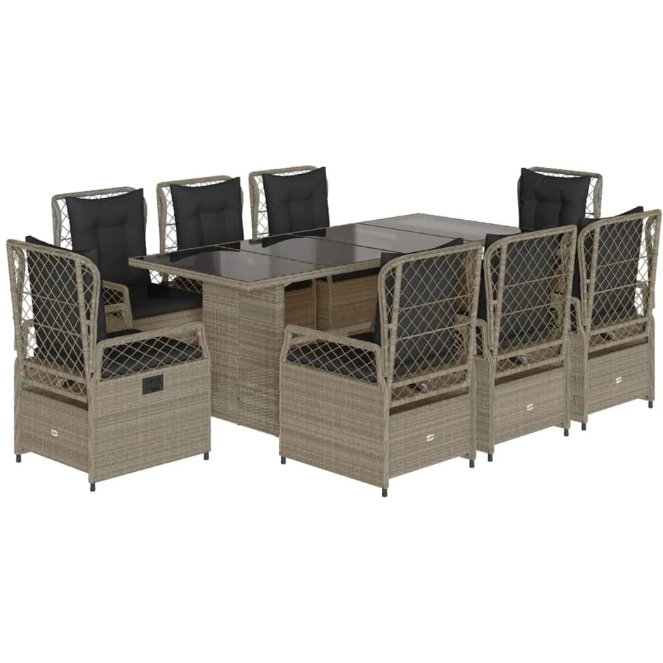 vidaXL 9-delige Tuinset met kussens poly rattan lichtgrijs grijs, foto 3