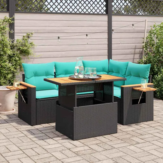 vidaXL 5-delige Loungeset met kussens poly rattan acacia zwart, foto 2