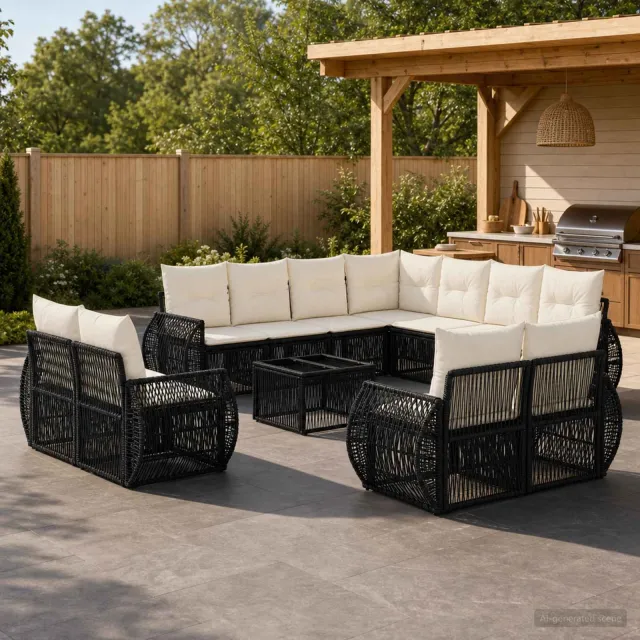 vidaXL Tuinbankenset 12 st Zwart en Cream Wit poly rattan