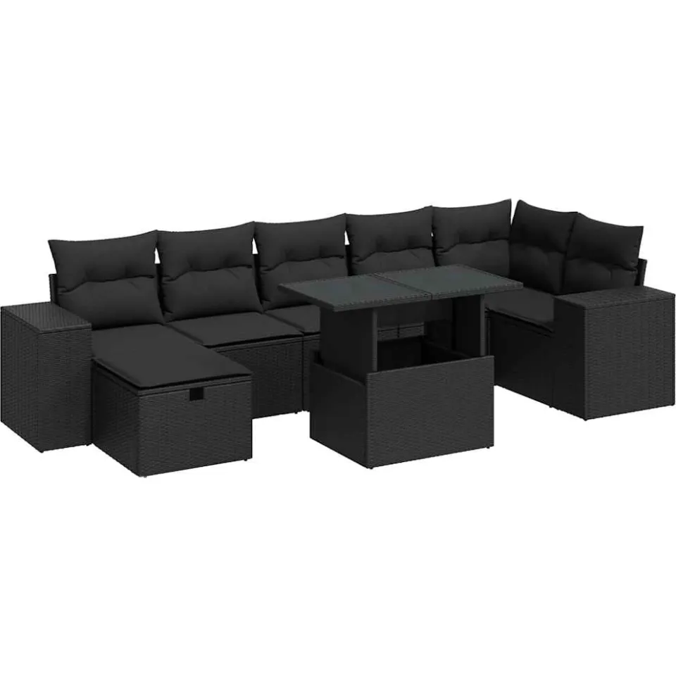 vidaXL 5-delige Loungeset met kussens poly rattan zwart, foto 3