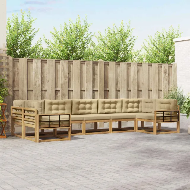 vidaXL Buiten bankenset 7 st 7-zits Wit en Beige