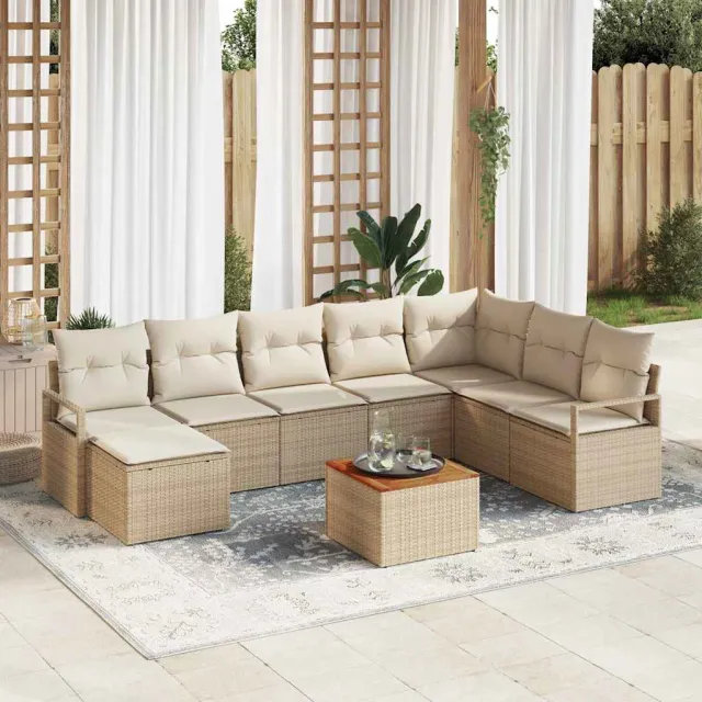 vidaXL Tuinbankenset 9 st Beige poly rattan