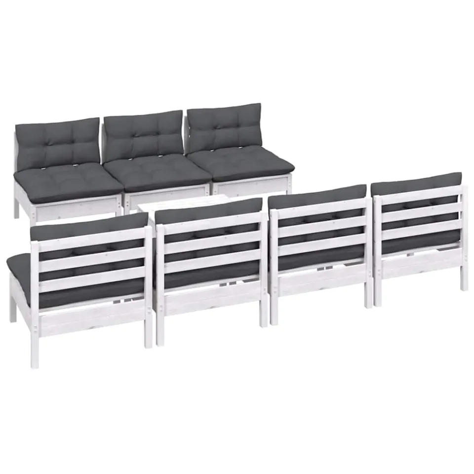 vidaXL 8-delige Loungeset met antracietkleurige kussens grenenhout Wit