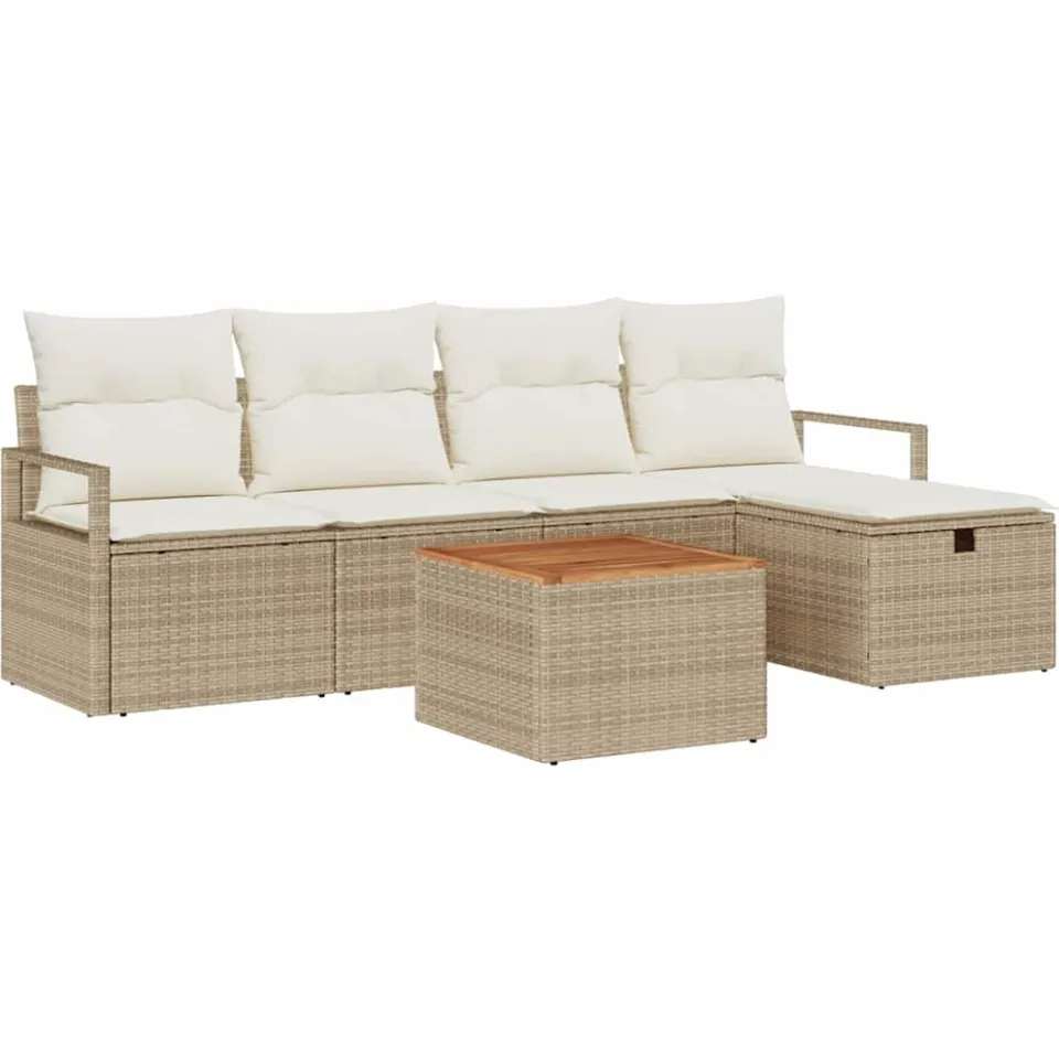 vidaXL Tuinbankenset 6 st Beige Poly riet, foto 4