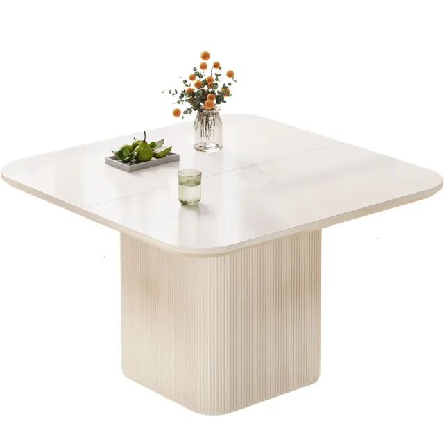 GUYII Vierkante Eettafel 108x108 cm – Crèmekleurig – Afgeronde Hoeken – Moderne Compacte Tafel voor 2-4 Personen Crèmewit