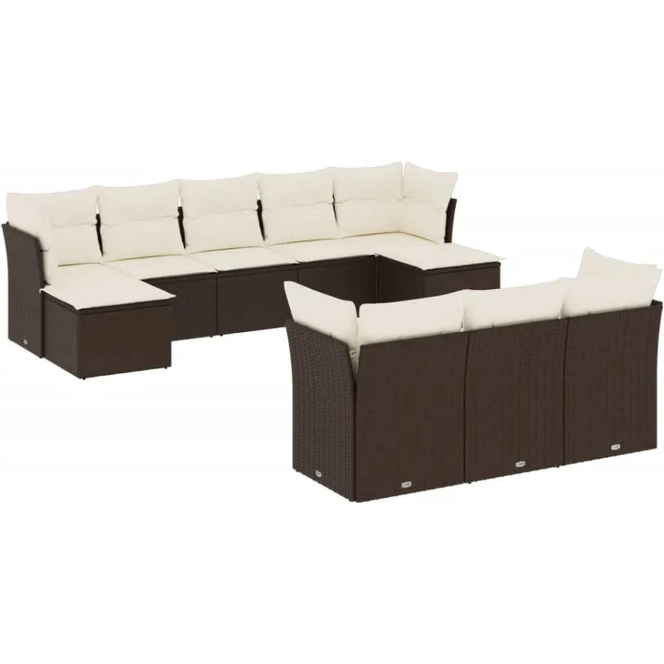 vidaXL 10-delige Loungeset met kussens poly rattan bruin, foto 3