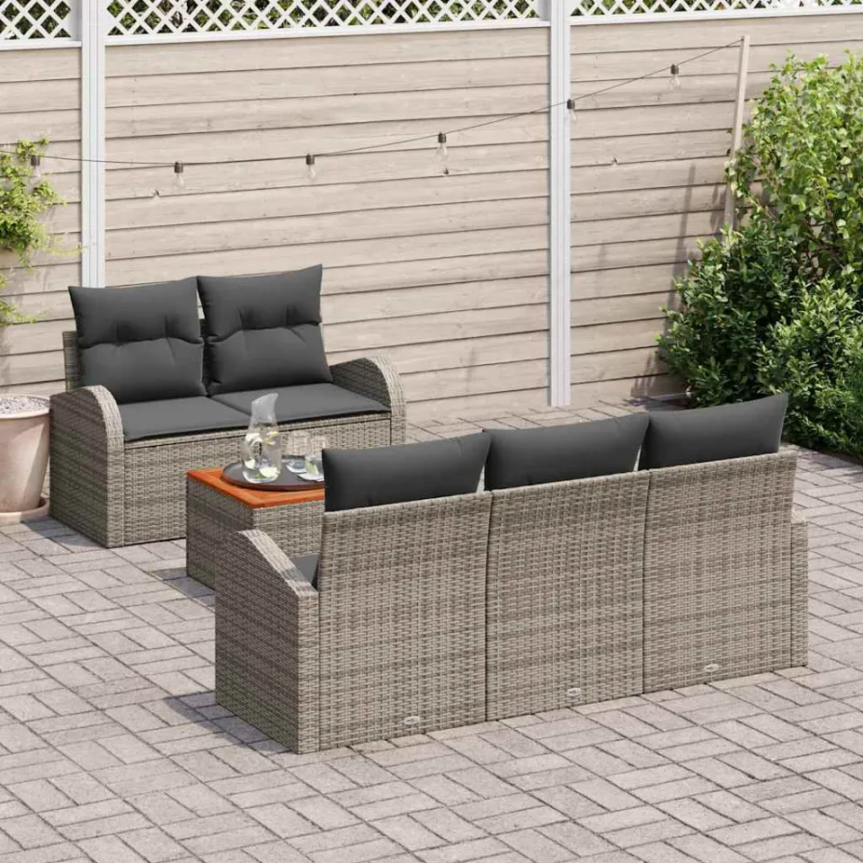vidaXL Tuinbankenset 6 st Grijs poly rattan, foto 3