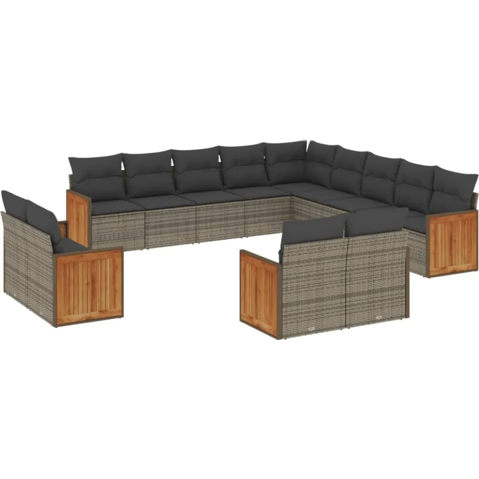 vidaXL 13-delige Loungeset met kussens poly rattan grijs, foto 3