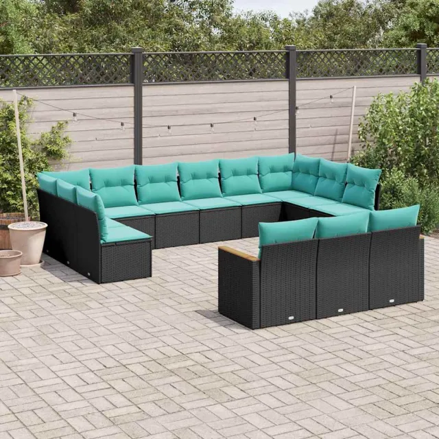 vidaXL 13-delige tuinbankset met kussens van zwart polyrotan, foto 2