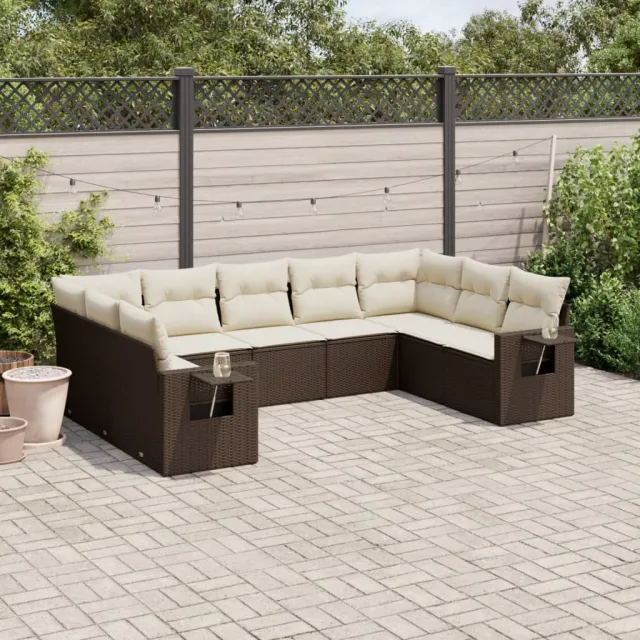 vidaXL 9-delige Loungeset met kussens poly rattan bruin, foto 2