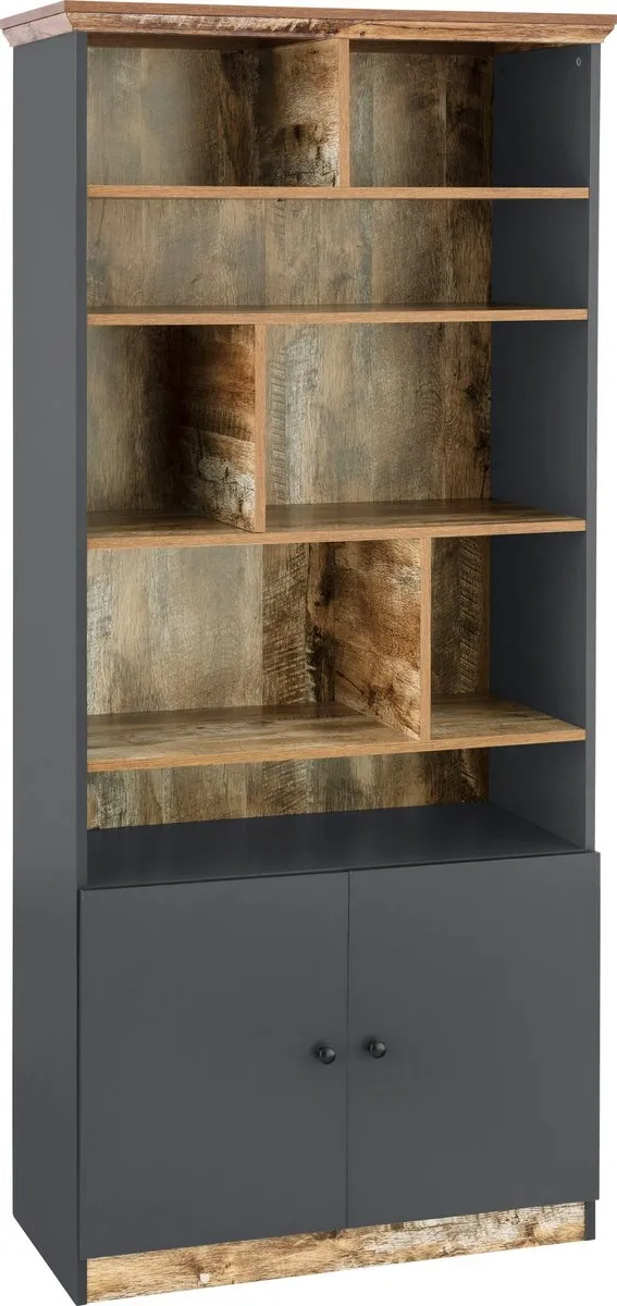 Notio Living Castor-Boekenkast - 8-Vakken - Grijs/Eiken