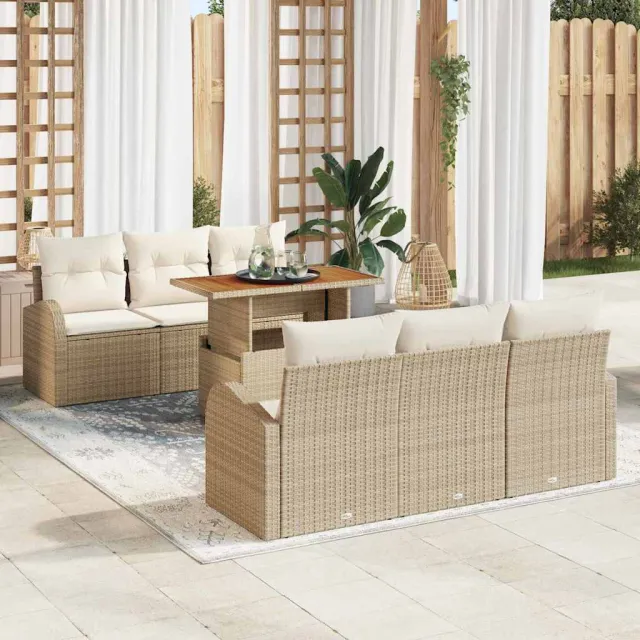 vidaXL Tuin Sofa Set 7 st Beige Poly riet, foto 2