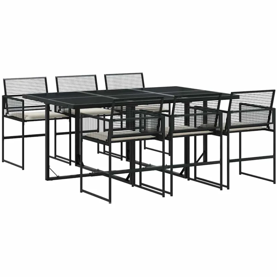 vidaXL 7-delige Tuinset met kussens poly rattan zwart