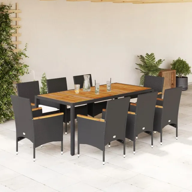 vidaXL 9-delige Tuinset met kussens poly rattan en acaciahout zwart, foto 2
