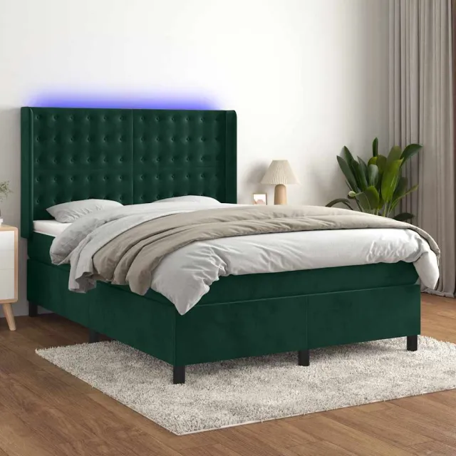 vidaXL Boxspring met matras en LED fluweel donkergroen 140x190 cm groen