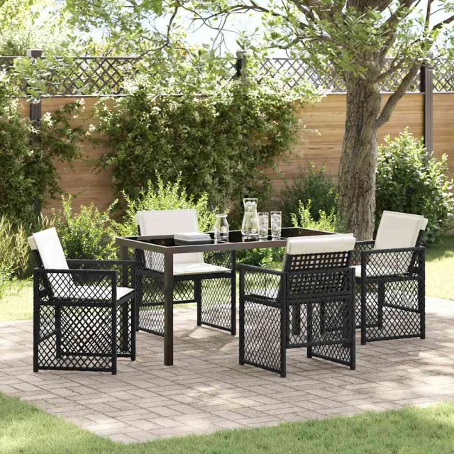 vidaXL Tuin eettafelset 5 st Zwart poly rattan