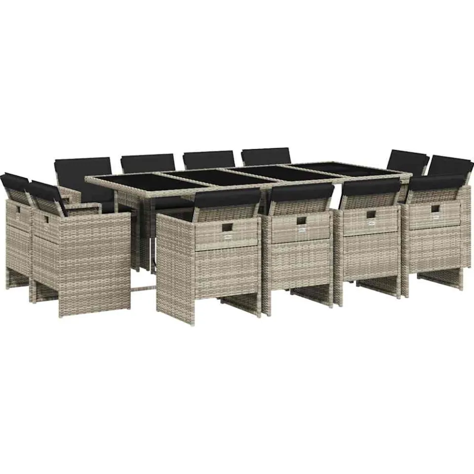 vidaXL 13-delige Tuinset met kussens poly rattan lichtgrijs