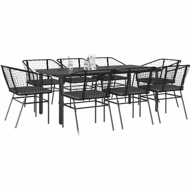vidaXL 9-delige Tuinset met kussens poly rattan glas zwart, foto 2