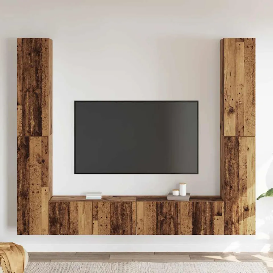 vidaXL Tv-wandkasten 6 st bewerkt hout oud houtkleurig bruin, foto 3