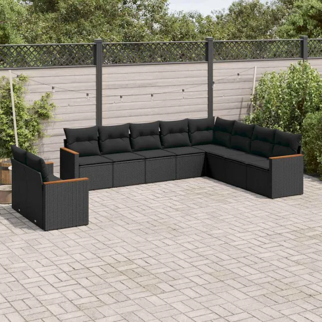 vidaXL 10-delige Loungeset met kussens poly rattan zwart, foto 2