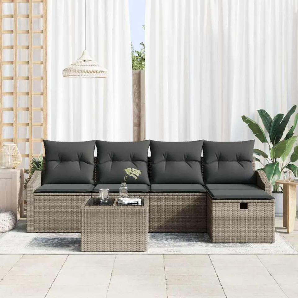 vidaXL Tuinbankenset 6 st Grijs poly rattan
