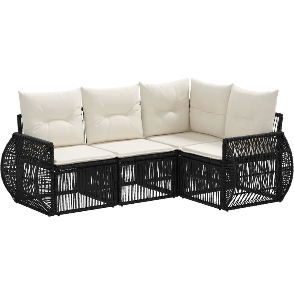 vidaXL Tuinbankenset 4 st 4-zits Zwart en Cream Wit poly rattan, foto 3