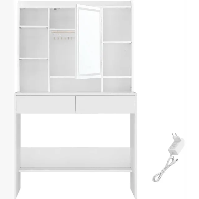 Klarven Kaptafel Wit - Kaptafel met Spiegel en Verlichting - Kaptafel met Spiegel - Dressing Table - LED Verlichting 3 Kleuren - Tiptoets Bediening - 2 Lades