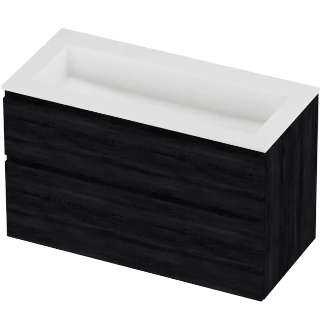 Proline Aristo Badmeubelset Polystone Elegant Zonder Kraangat 100x46x62 cm Mat White Black Oak Eiken